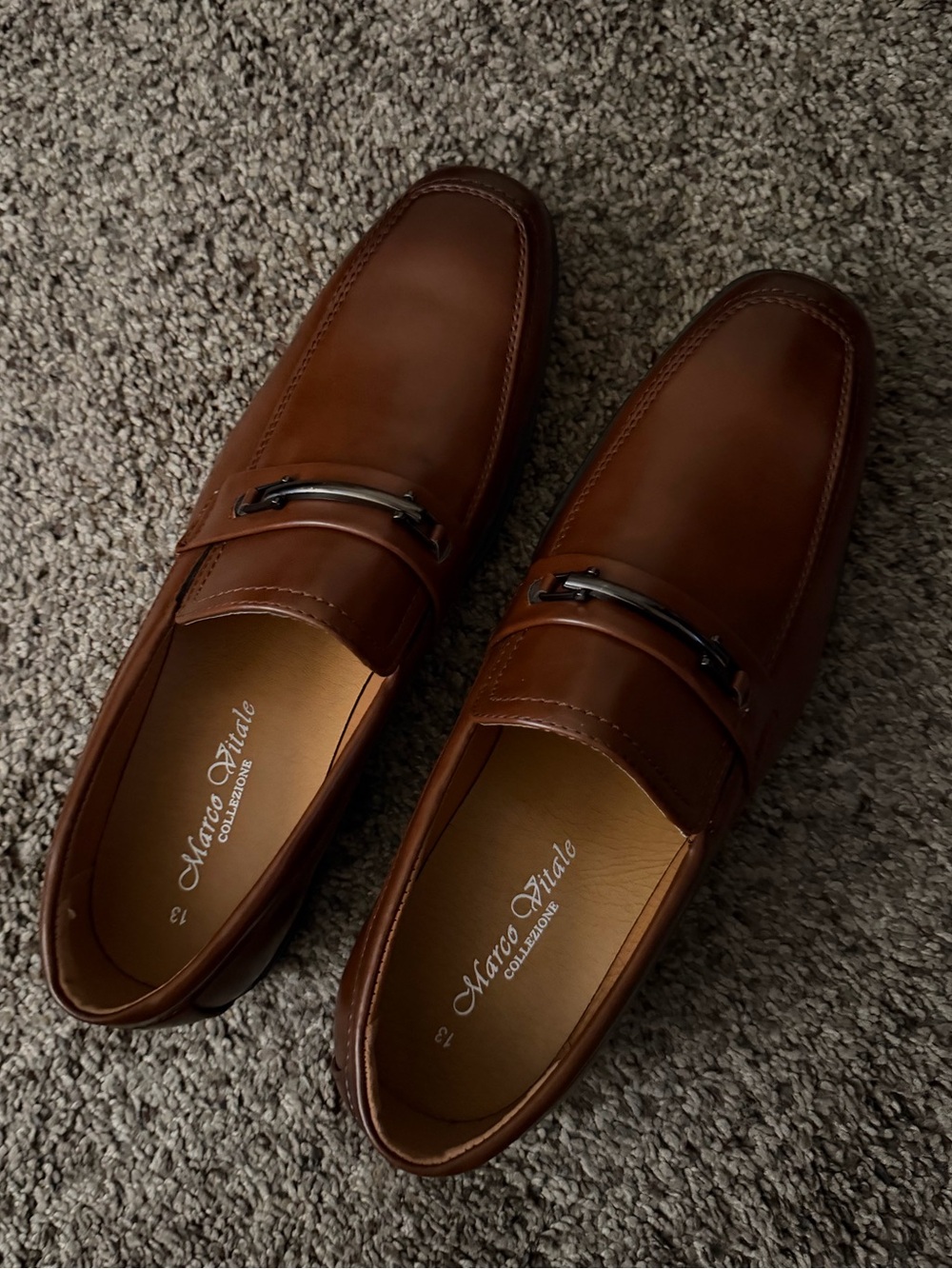 NWOT - Classic Men's MARCO VITALE Brown Leather Slip-On Loafers / size 13 - Picture 3 of 6